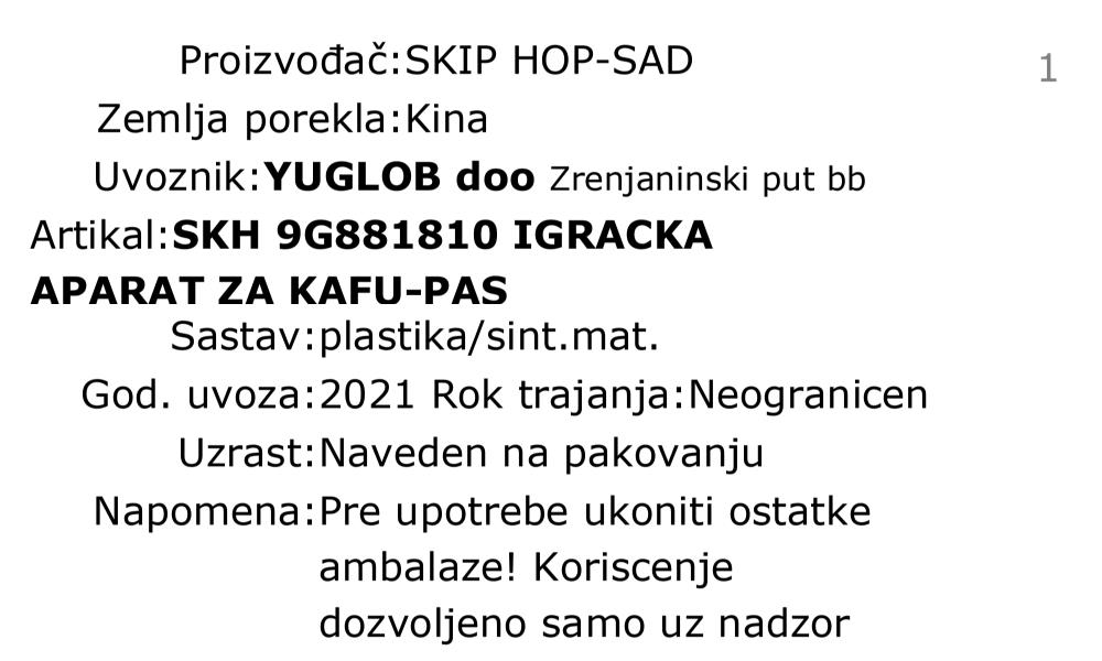 Skip Hop dečija igračka -aparat za kafu -pas 9G881810 deklaracija